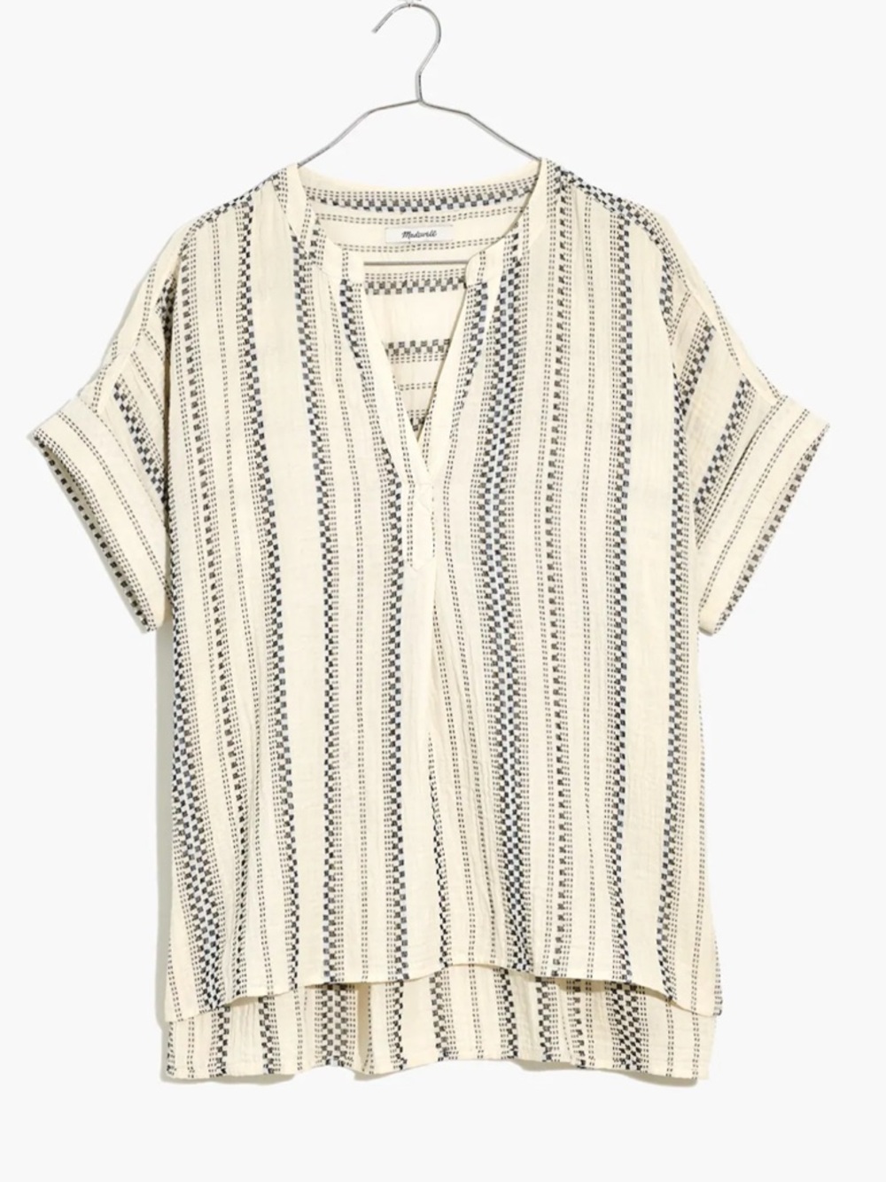 Madewell Lightspun Lakeline Popover Shirt Blouse Jacquard Stripe Size Medium
